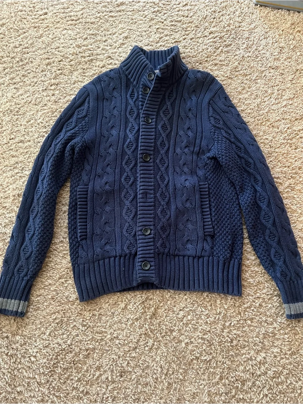 Banana Republic Navy Cable-Knit Shawl Collar Cardigan